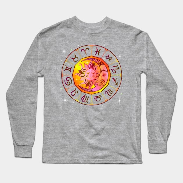 Zodiac Sign Wheel Sun Moon Long Sleeve T-Shirt by letnothingstopyou